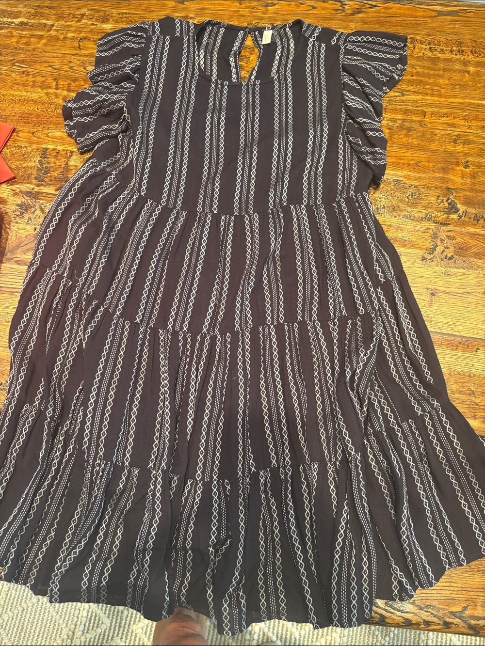 Navy Striped Tiered Dress